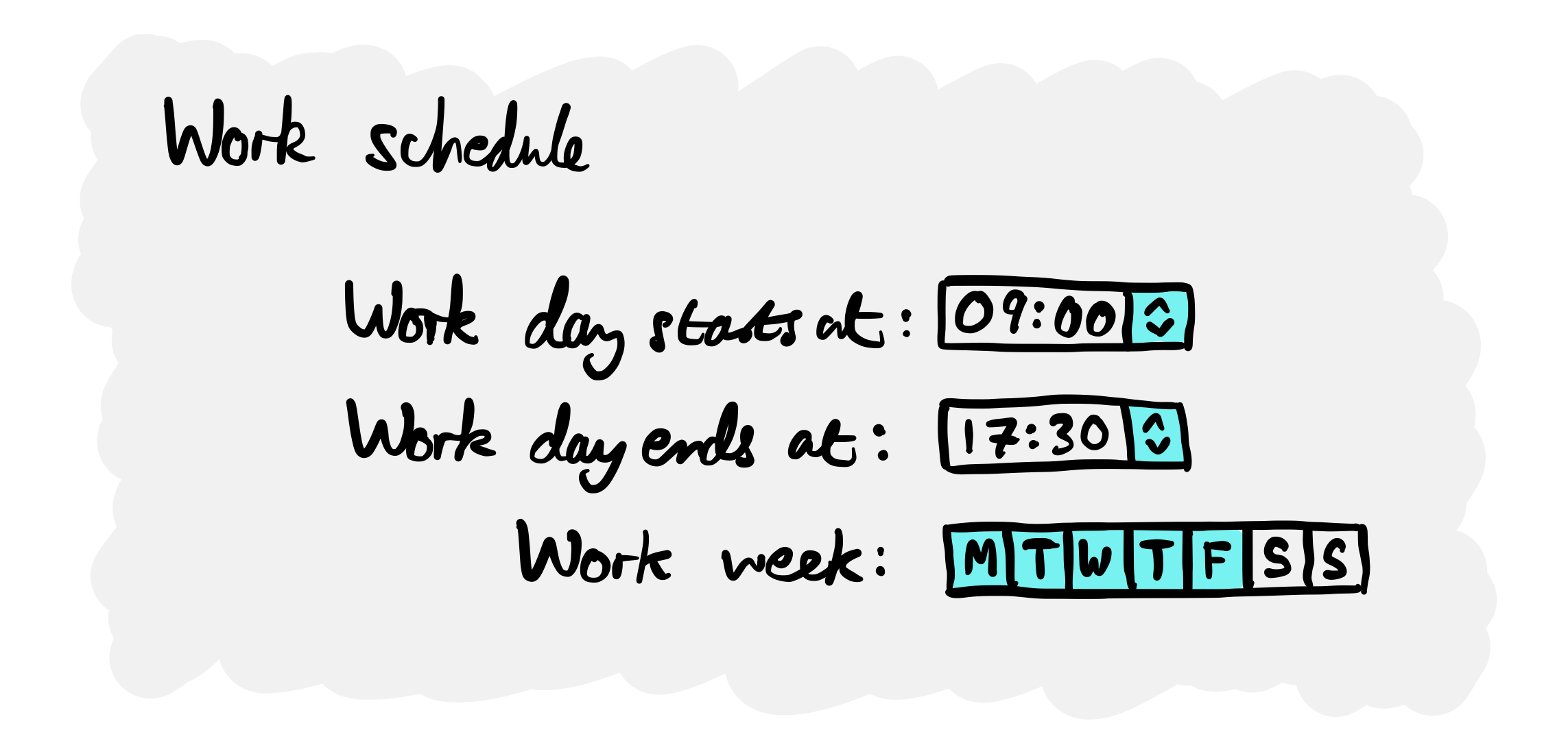 An illustration of settings in Outlook, showing working hours.